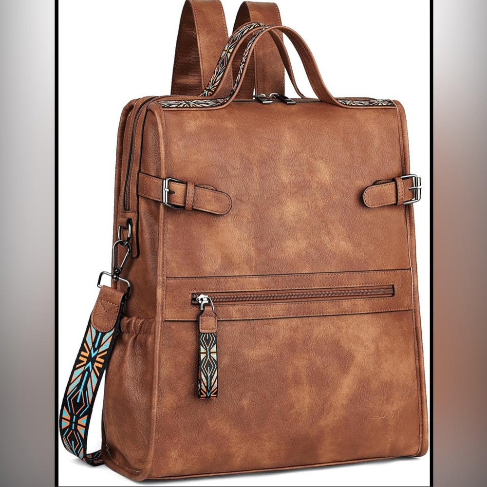 FADEON Stylish Vegan Double Zip Open Laptop Backpack NWT